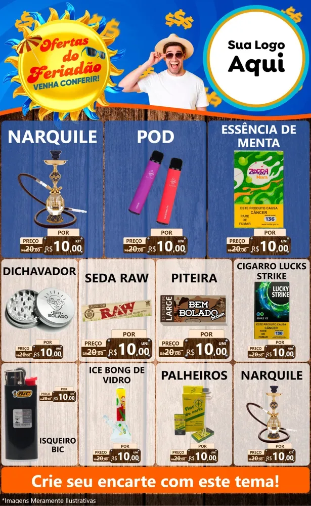 Modelo de Encarte para Encarte Grande com o tema Ofertas do Feriadão para Tabacaria