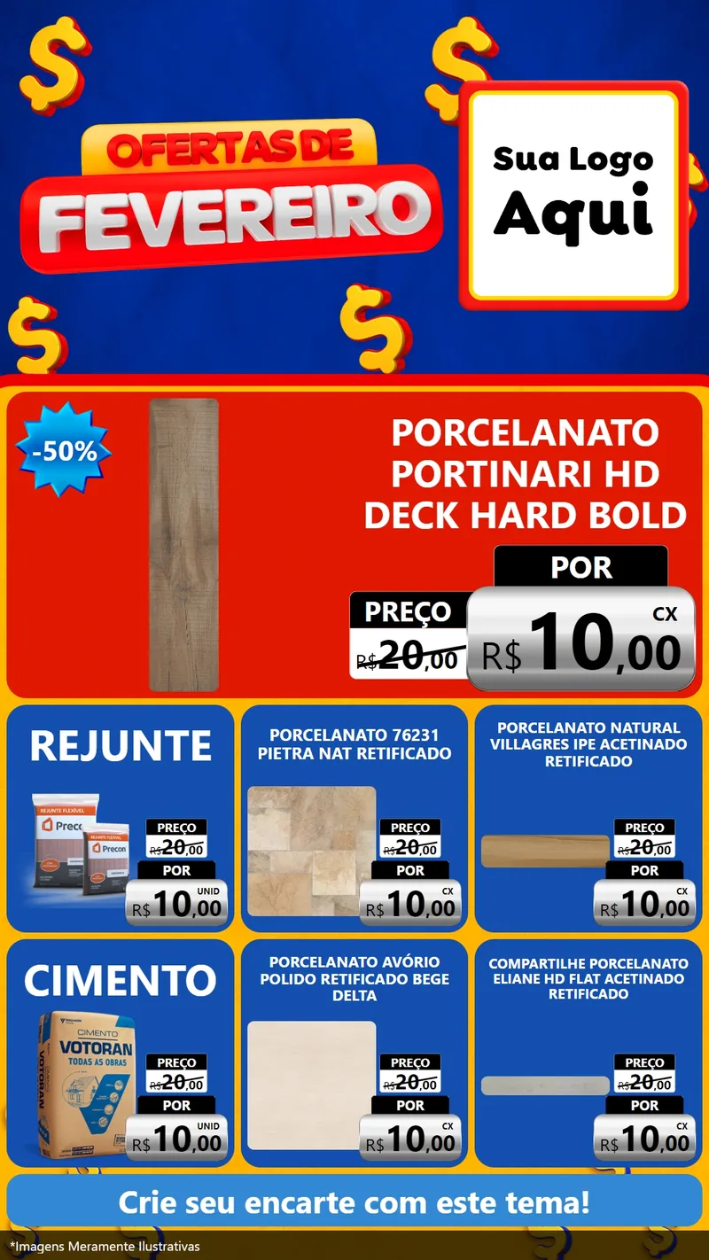 Modelo de Rede Social para Stories com o tema Ofertas de Fevereiro para Pisos e revestimentos
