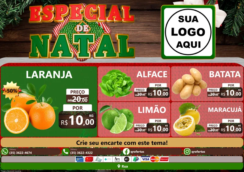 Modelo de Encarte para Encarte A4 Horizontal com o tema Especial de Natal para Hortifrúti
