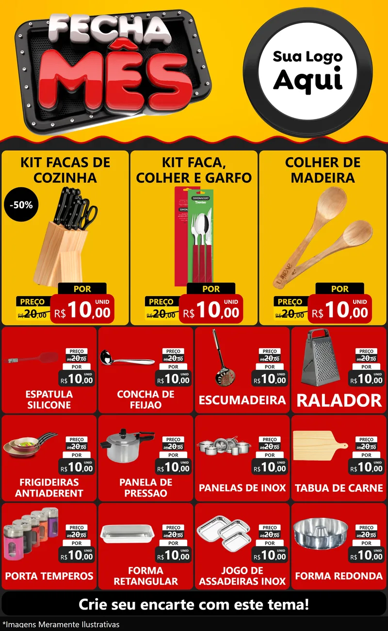 Modelo de Encarte para Encarte Grande com o tema Fecha Mês para Utilidades Domésticas