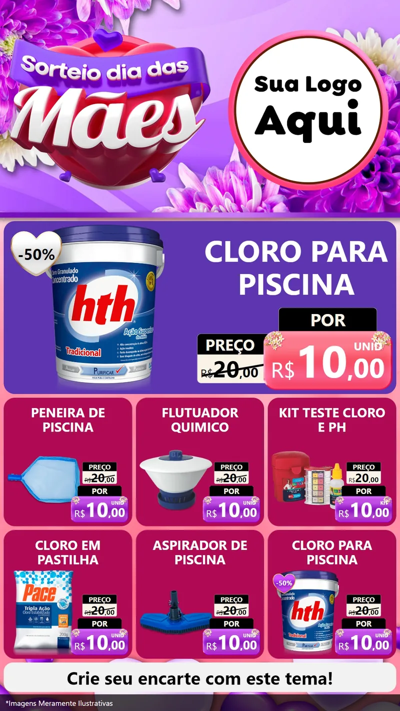 Modelo de Rede Social para Stories com o tema Sorteio Dia das Mães para Produtos para Piscina