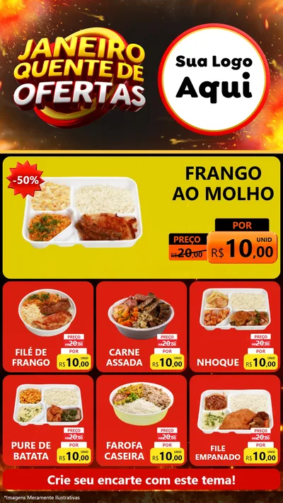 Modelo de Rede Social para Stories com o tema Janeiro Quente de Ofertas para Restaurante