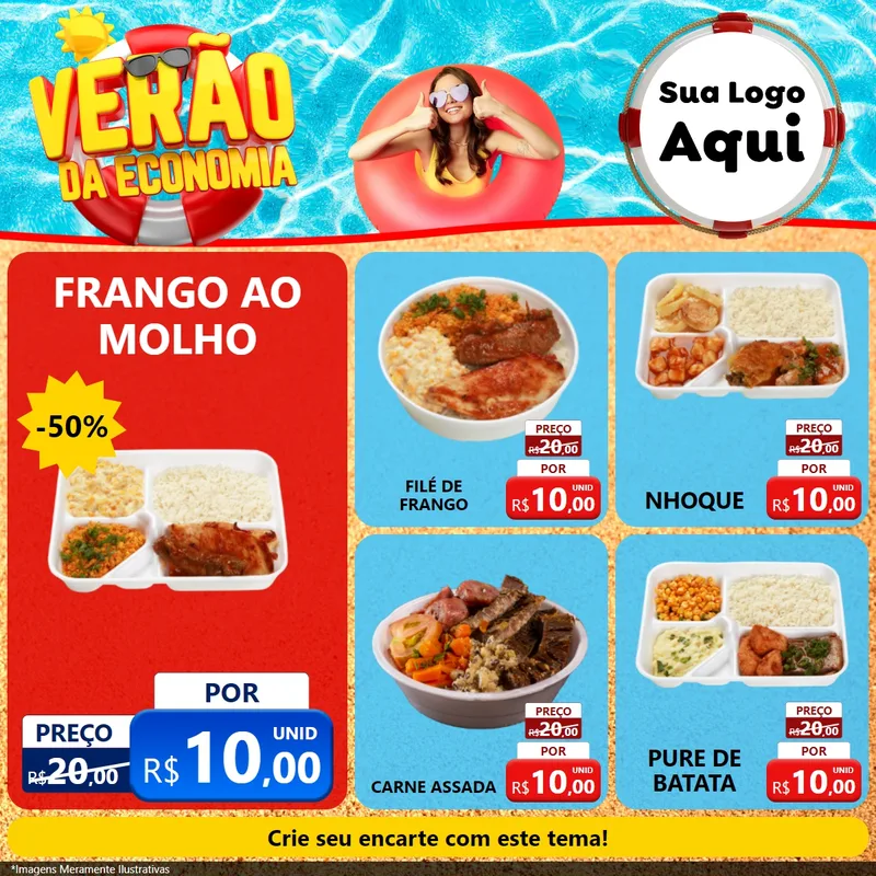 Modelo de Rede Social para Feed Facebook com o tema Verão da Economia para Restaurante