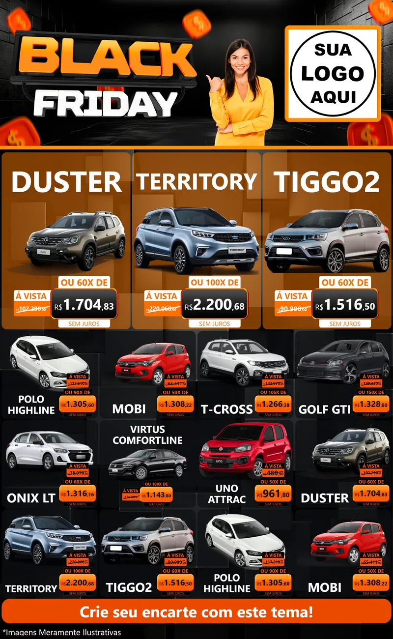 Modelo de Encarte para Encarte Grande com o tema Black Friday para Concessionaria de Carros