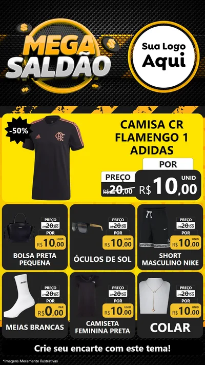 Modelo de Rede Social para Stories com o tema Mega Saldão para Roupas e acessórios