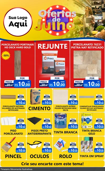 Modelo de Encarte para Encarte Grande com o tema Ofertas de Julho para Pisos e revestimentos