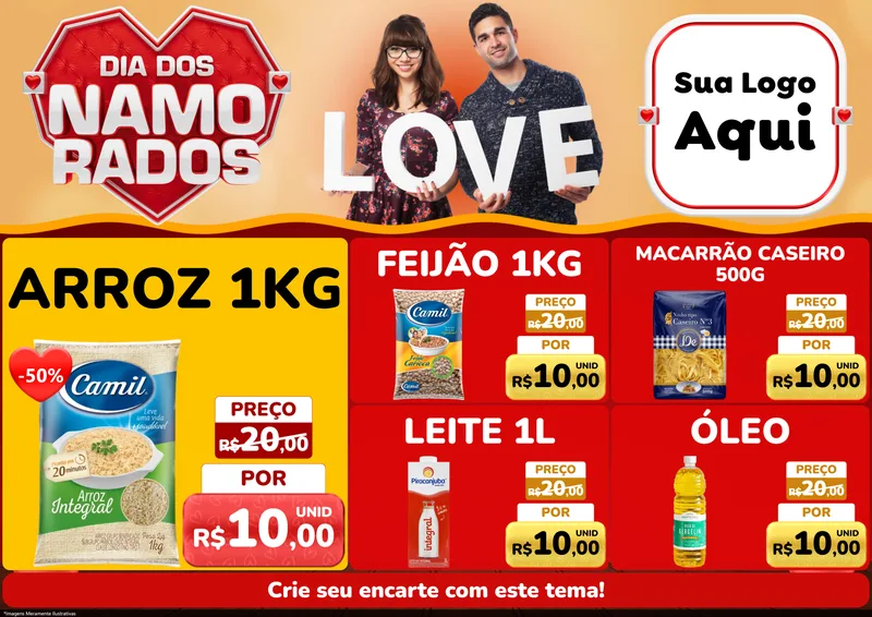 Modelo de Encarte para Encarte A4 Horizontal com o tema Dia dos Namorados para Supermercado