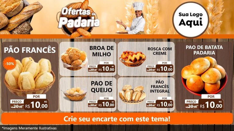 Modelo de TV para TV Horizontal com o tema Ofertas da Padaria para Padaria