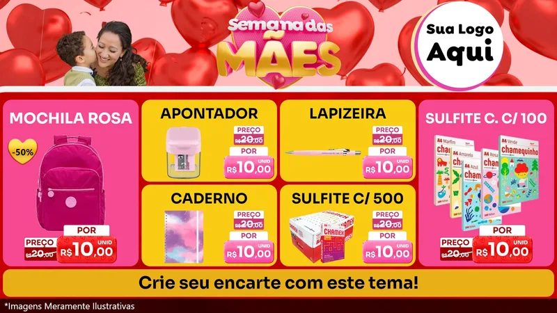 Modelo de TV para TV Horizontal com o tema Semana Das Mães para Papelaria