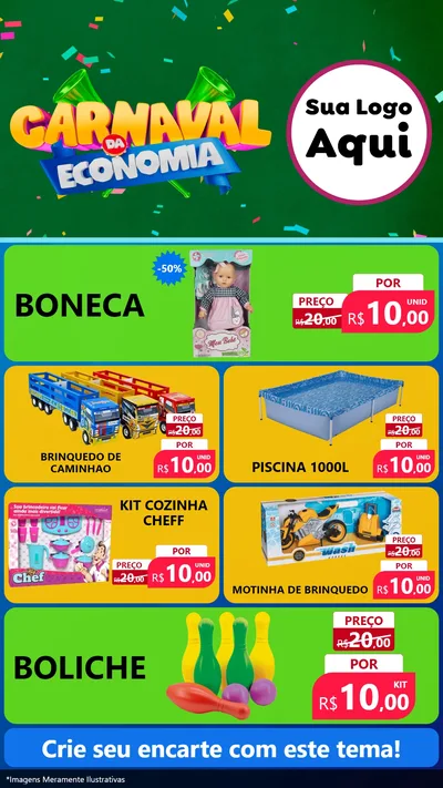 Modelo de TV para TV Vertical com o tema Carnaval da Economia para Brinquedos
