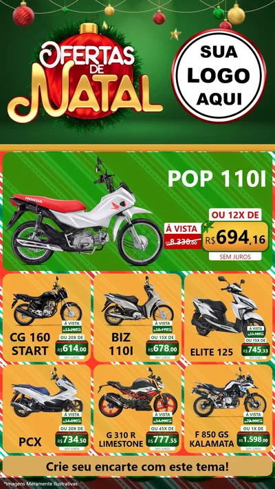 Modelo de Rede Social para Stories com o tema Ofertas de Natal para Concessionaria de Motos