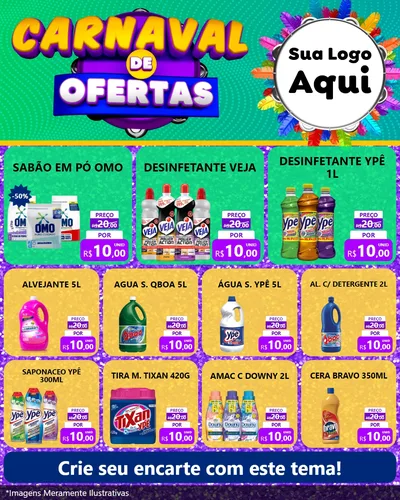 Modelo de Rede Social para Feed Instagram com o tema Carnaval de Ofertas para Produtos de Limpeza