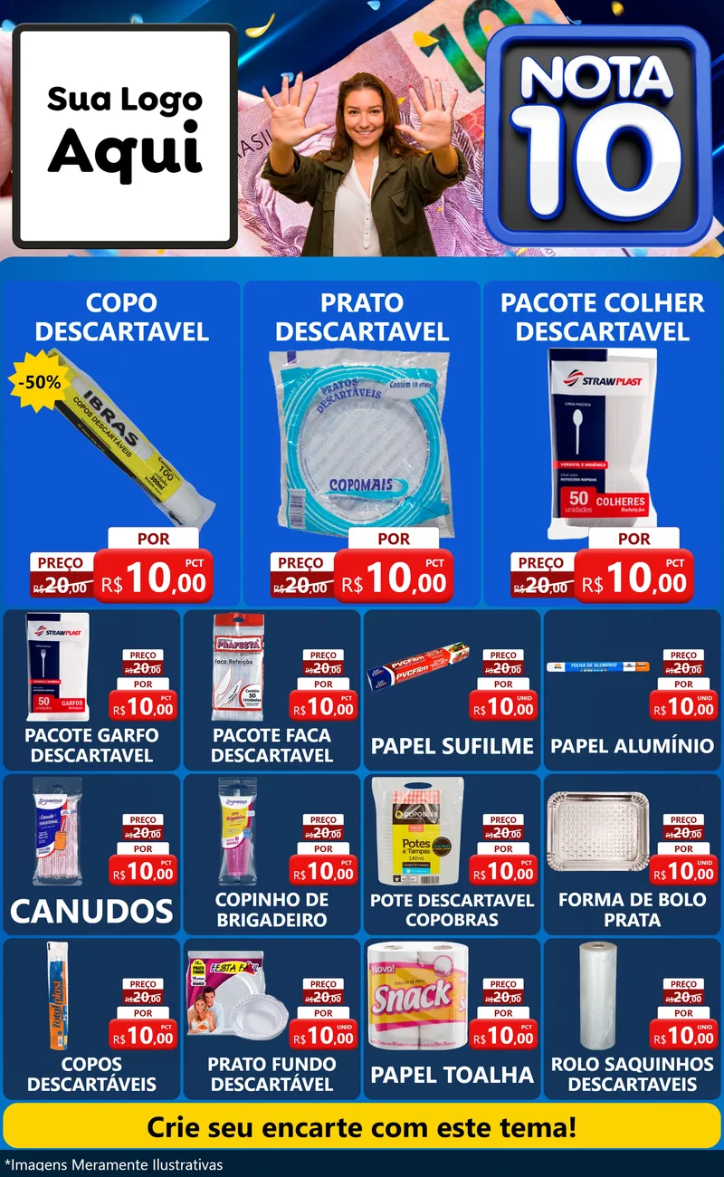 Modelo de Encarte para Encarte Grande com o tema Nota 10 para Embalagens
