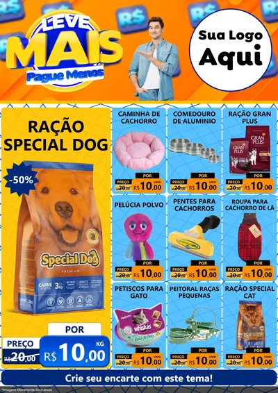 Modelo de Encarte para Encarte A4 Vertical com o tema Leve Mais, Pague Menos para Pet Shop