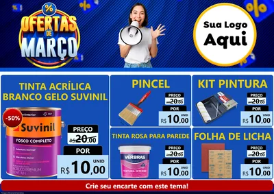 Modelo de Encarte para Encarte A4 Horizontal com o tema Ofertas de Março para Tintas e Ferramentas