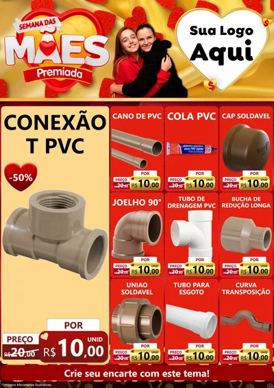 Modelo de Encarte para Encarte A4 Vertical com o tema Semana das Mães Premiada para Tubos e conexões