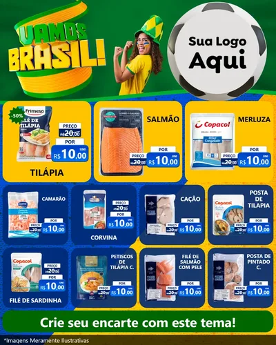 Modelo de Rede Social para Feed Instagram com o tema Vamos Brasil - Copa para Peixaria
