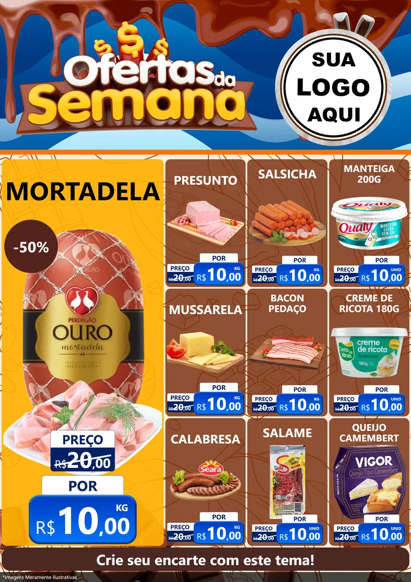 Modelo de Encarte para Encarte A4 Vertical com o tema Ofertas da Semana - Páscoa para Frios e Laticínios