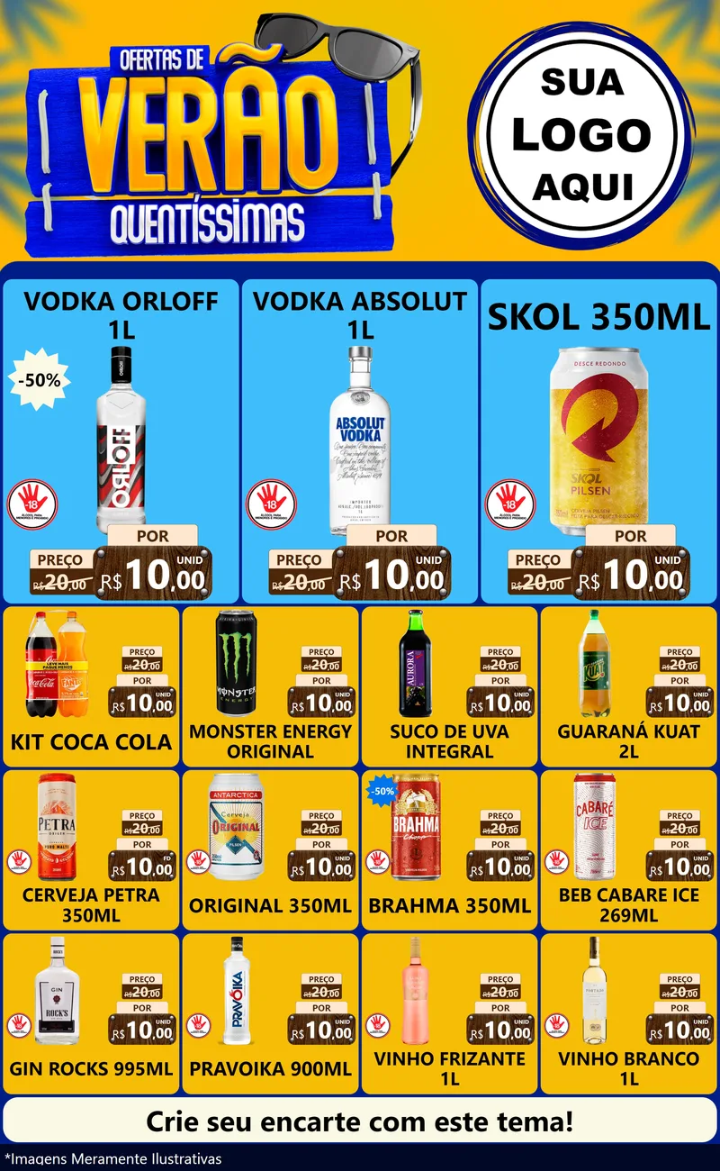 Modelo de Encarte para Encarte Grande com o tema Ofertas de Verão Quentíssimas para Distribuidora de bebidas
