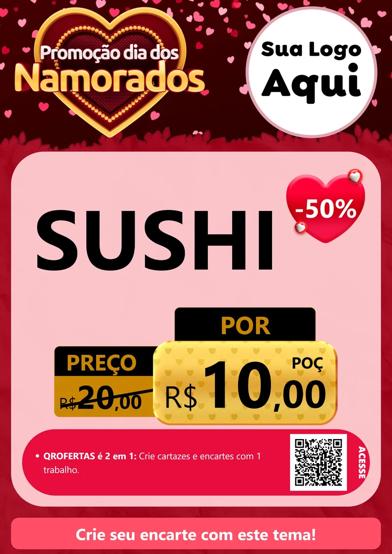 Modelo de Cartaz para Cartaz A4 Vertical com o tema Promoção Dia Dos Namorados para Comida japonesa