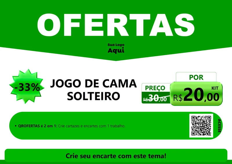Modelo de Cartaz para Cartaz A4 Horizontal com o tema Ofertas Verde Cartaz para Cama, Mesa e Banho