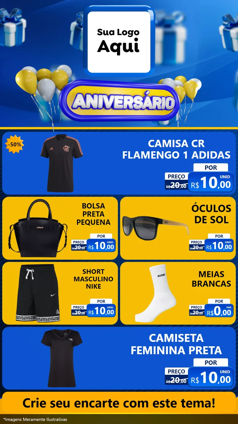Modelo de TV para TV Vertical com o tema Aniversário para Roupas e acessórios