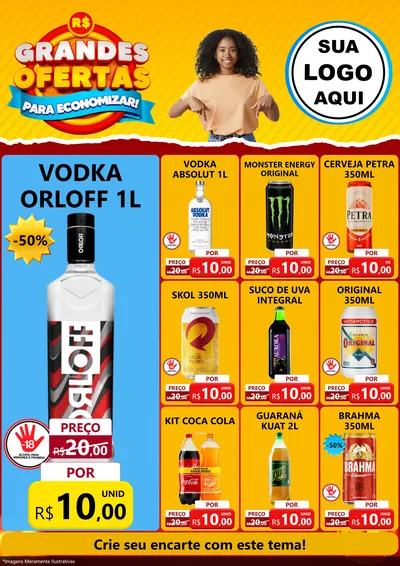 Modelo de Encarte para Encarte A4 Vertical com o tema Grandes Ofertas Para Economizar! para Distribuidora de bebidas