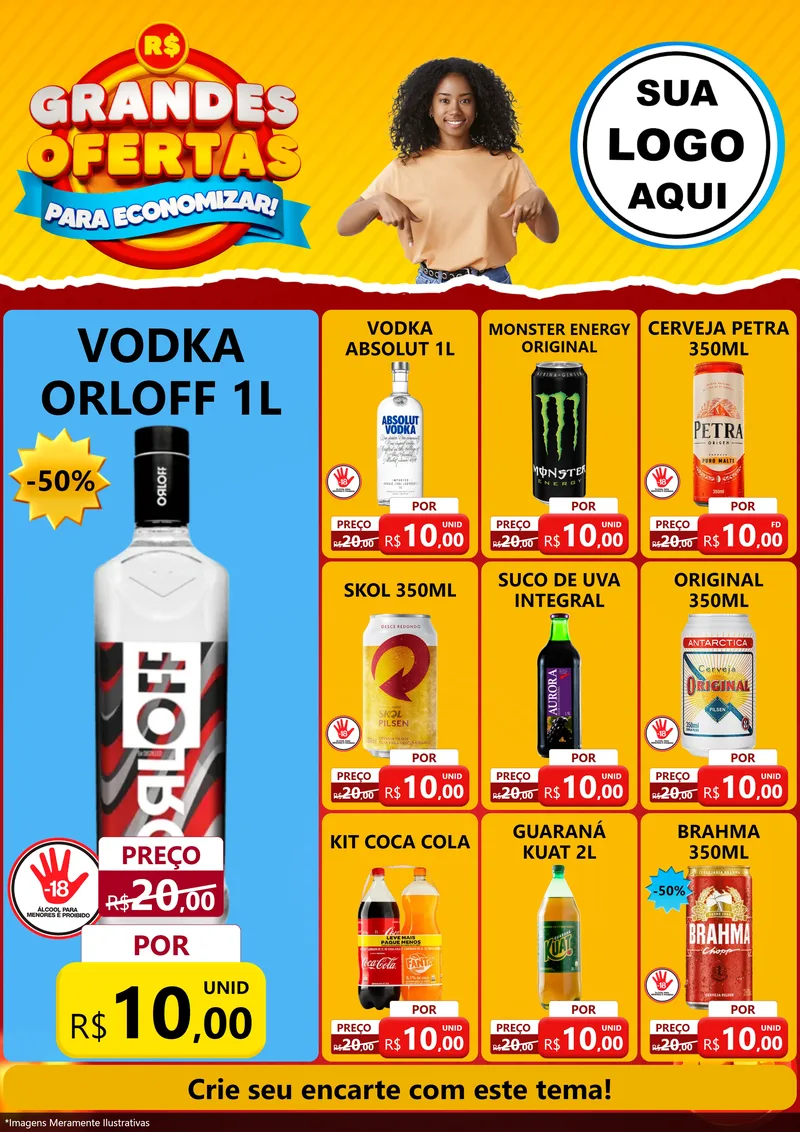 Modelo de Encarte para Encarte A4 Vertical com o tema Grandes Ofertas Para Economizar! para Distribuidora de bebidas