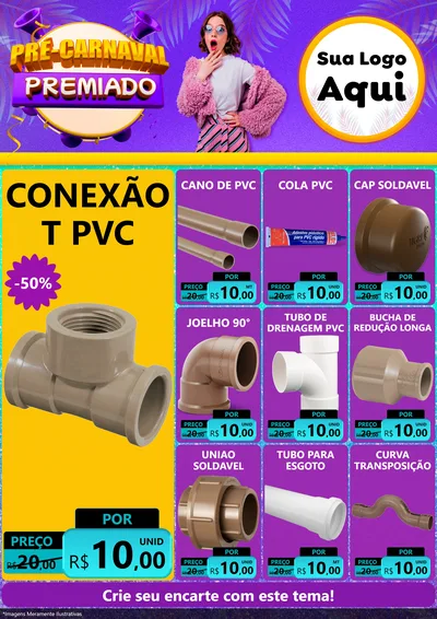 Modelo de Encarte para Encarte A4 Vertical com o tema Pré-Carnaval Premiado para Tubos e conexões