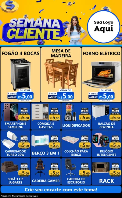 Modelo de Encarte para Encarte Grande com o tema Semana do Cliente para Móveis e Eletro