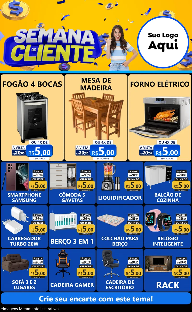 Modelo de Encarte para Encarte Grande com o tema Semana do Cliente para Móveis e Eletro