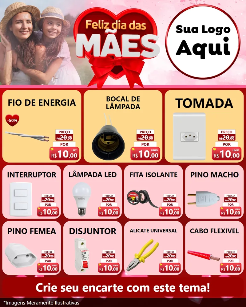 Modelo de Rede Social para Feed Instagram com o tema Feliz Dia Das Mães para Materiais Elétricos