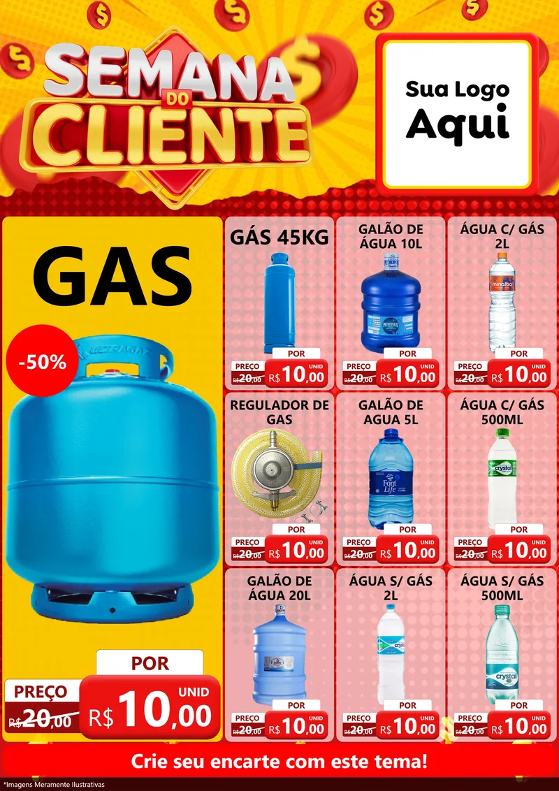 Modelo de Encarte para Encarte A4 Vertical com o tema Semana do Cliente para Água e gás