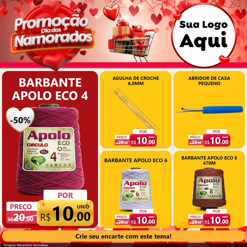 Modelo de Rede Social para Feed Facebook com o tema Promoção Dia dos Namorados para Armarinho e Aviamentos