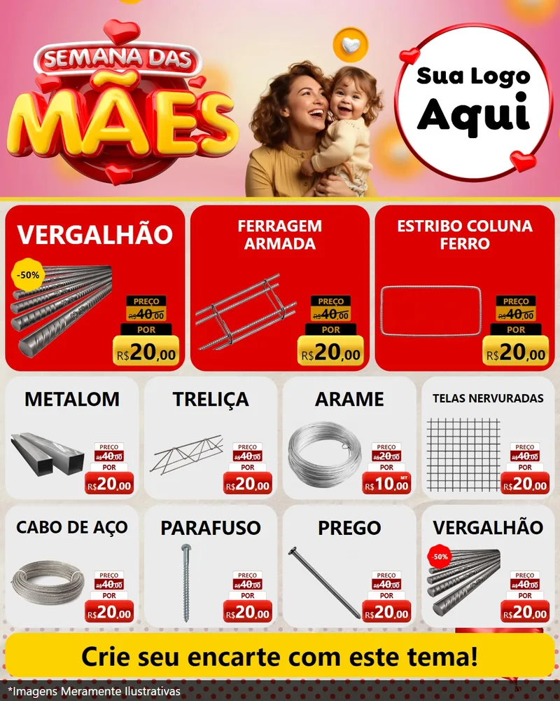 Modelo de Rede Social para Feed Instagram com o tema Semana das Mães para Ferragens