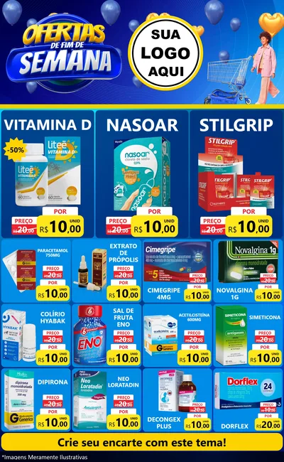 Modelo de Encarte para Encarte Grande com o tema Ofertas de Fim de Semana para Farmácia