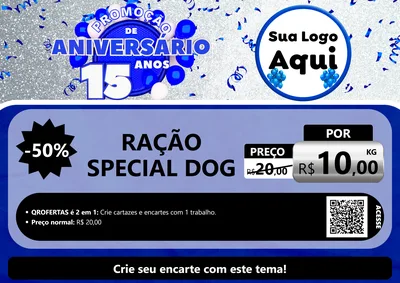 Modelo de Cartaz para Cartaz A4 Horizontal com o tema Promoção de Aniversário - 15 Anos para Pet Shop