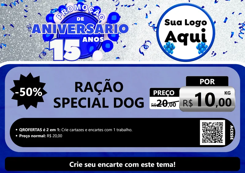 Modelo de Cartaz para Cartaz A4 Horizontal com o tema Promoção de Aniversário - 15 Anos para Pet Shop