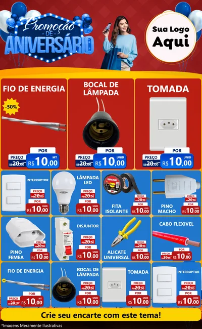 Modelo de Encarte para Encarte Grande com o tema Promoção de Aniversário para Materiais Elétricos