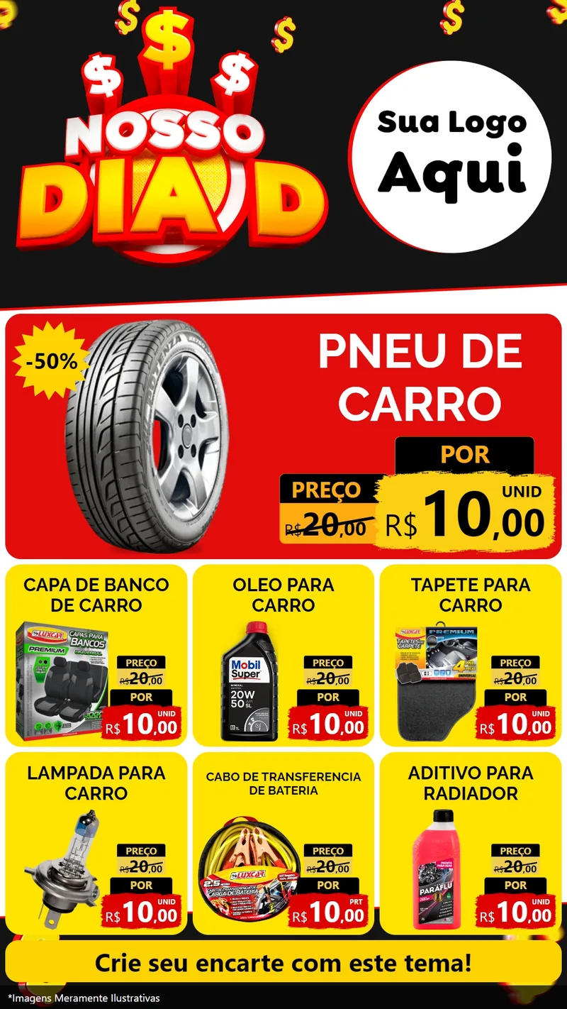 Modelo de Rede Social para Stories com o tema Nosso Dia D para Auto peças