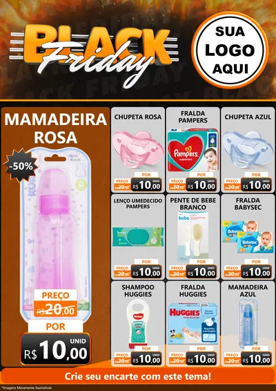 Modelo de Encarte para Encarte A4 Vertical com o tema Black Friday para Bebês
