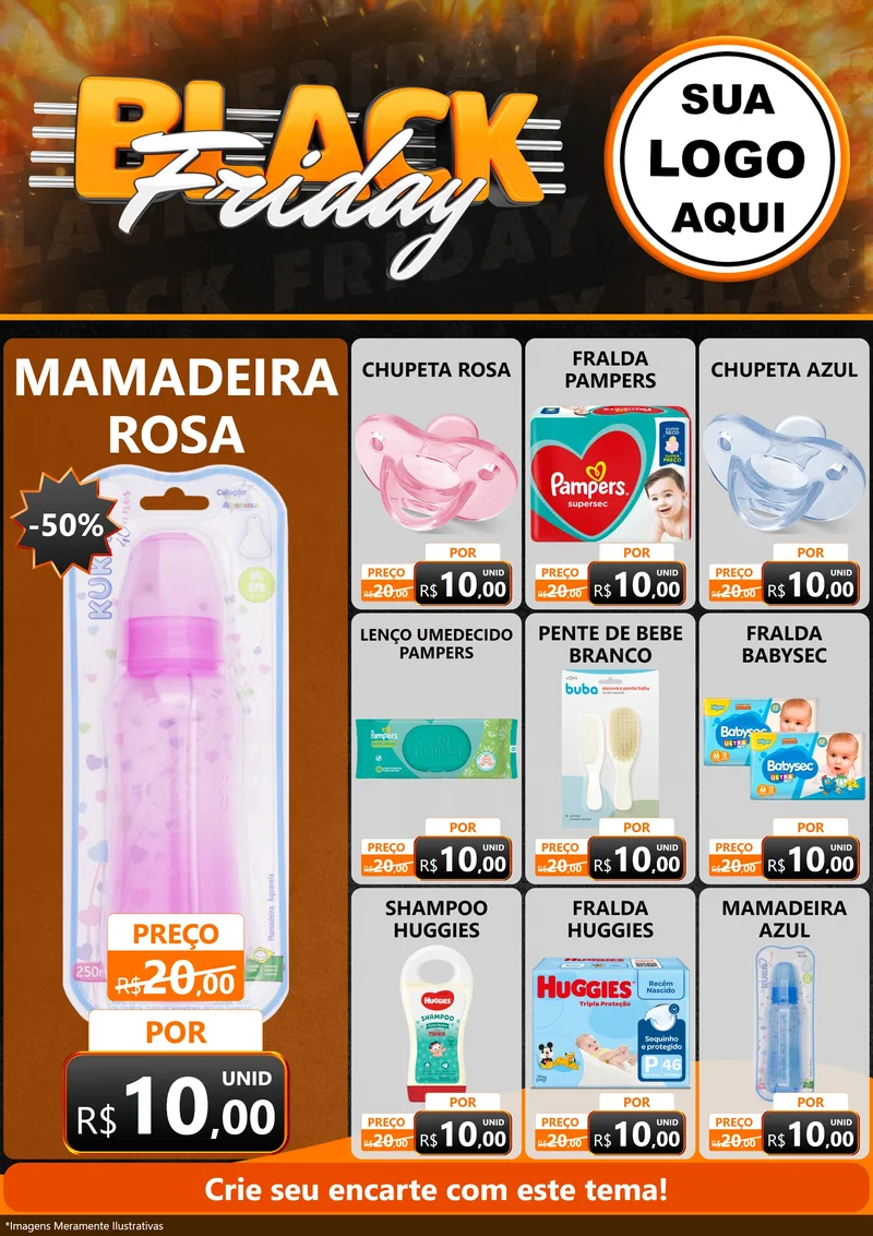 Modelo de Encarte para Encarte A4 Vertical com o tema Black Friday para Bebês