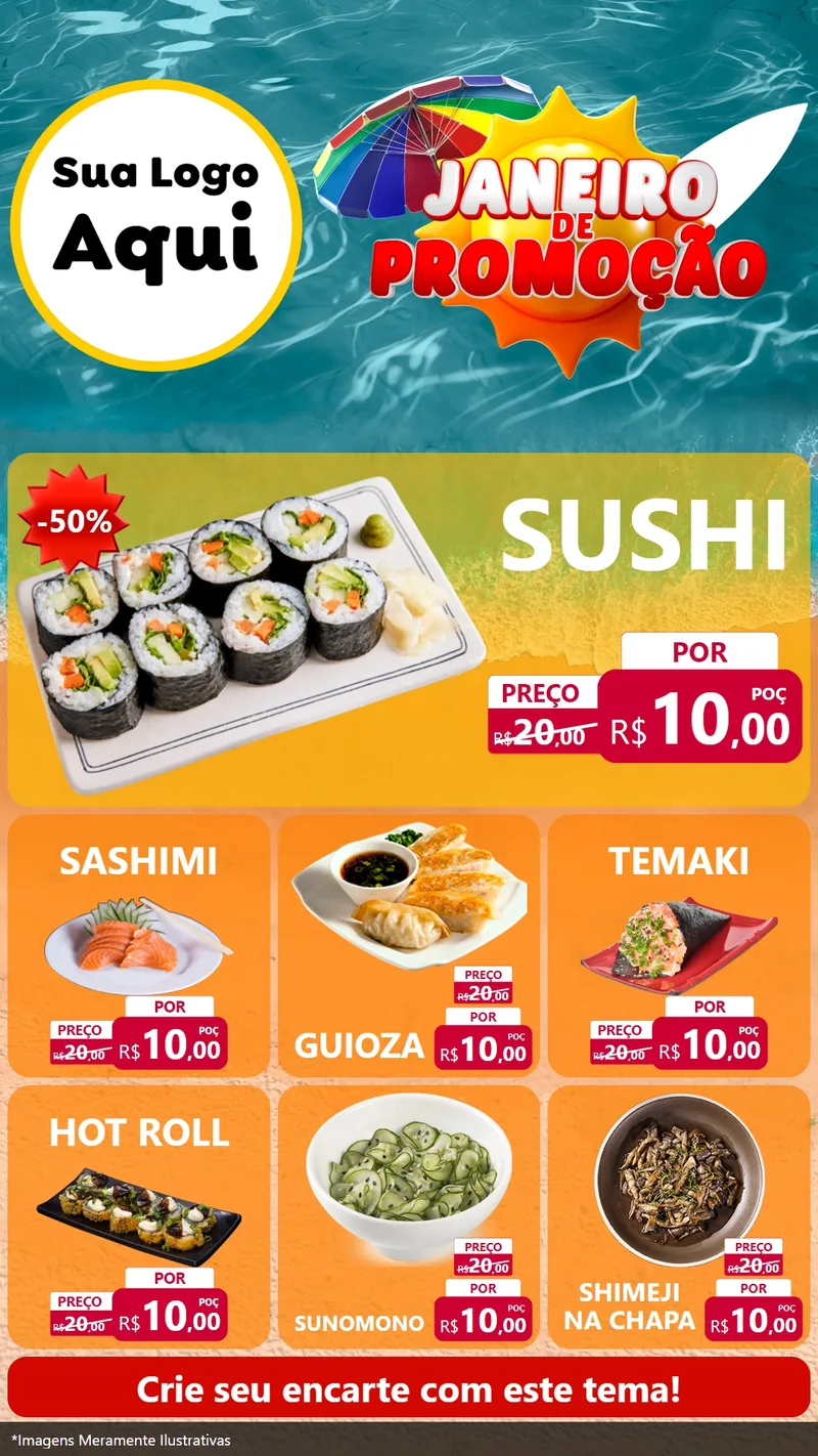 Modelo de Rede Social para Stories com o tema Janeiro de Promoção para Comida japonesa