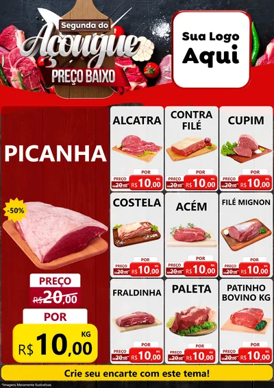 Modelo de Encarte para Encarte A4 Vertical com o tema Segunda do Açougue Preço Baixo para Açougue