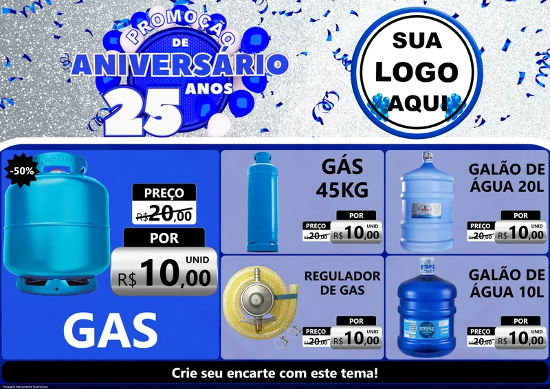 Modelo de Encarte para Encarte A4 Horizontal com o tema Promoção de Aniversário - 25 Anos para Água e gás