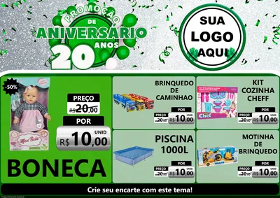 Modelo de Encarte para Encarte A4 Horizontal com o tema Promoção de Aniversário - 20 Anos para Brinquedos