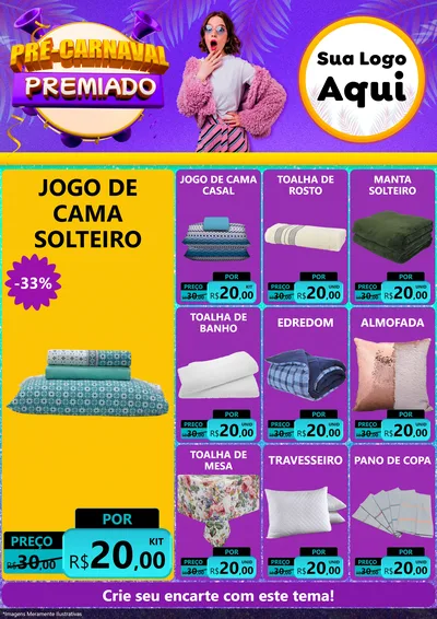 Modelo de Encarte para Encarte A4 Vertical com o tema Pré-Carnaval Premiado para Cama, Mesa e Banho