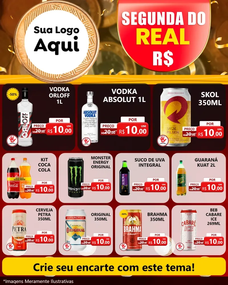 Modelo de Rede Social para Feed Instagram com o tema Segunda do Real para Distribuidora de bebidas