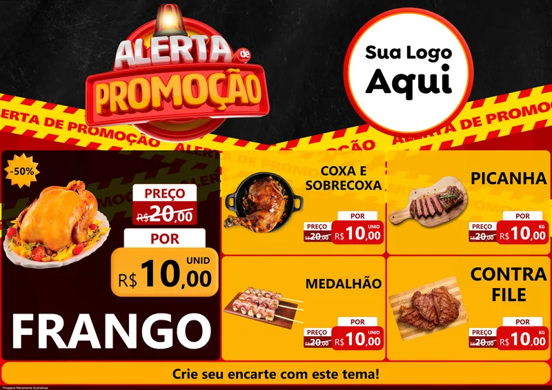 Modelo de Encarte para Encarte A4 Horizontal com o tema Alerta de Promoção para Assados