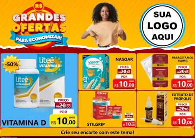 Modelo de Encarte para Encarte A4 Horizontal com o tema Grandes Ofertas Para Economizar! para Farmácia